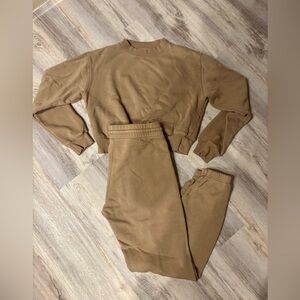 Tan Aritzia TNA CozyAF Sweatshirt and Pants Set